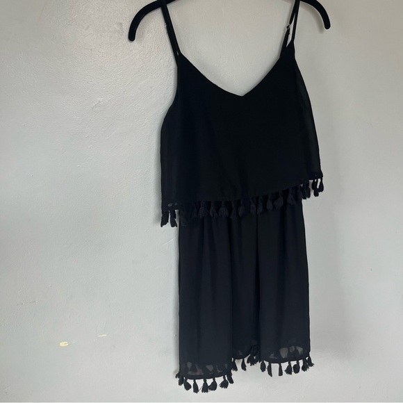 Anthropologie boohoo Bohemian Tassel Hem Dress Black Small - Picture 2 of 9
